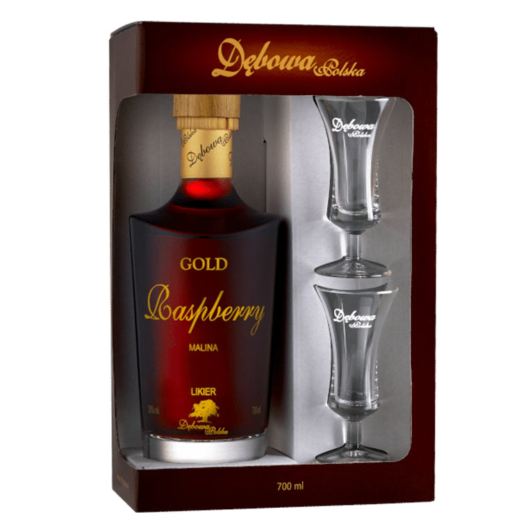 Debowa  Liqueur Gold Raspberry 0,7l + 2 shot glasses